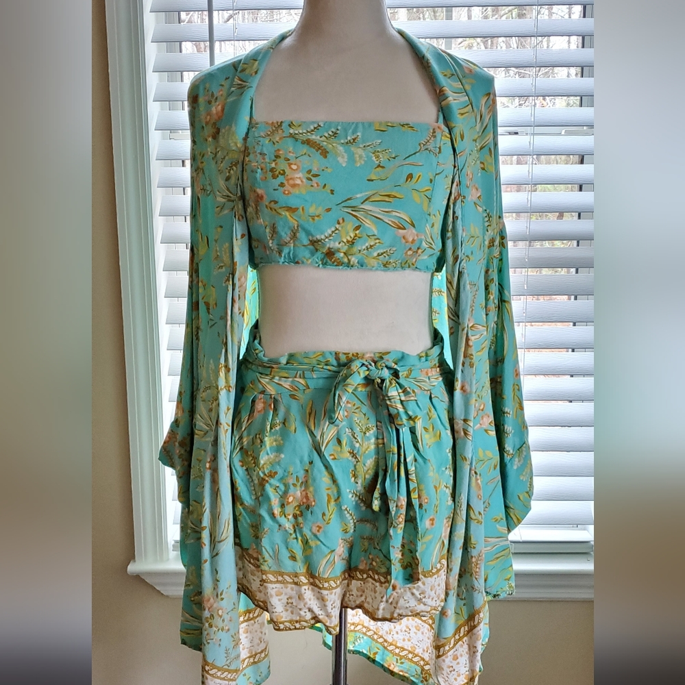 SHIEN Botanical Print Top and Tie shorts